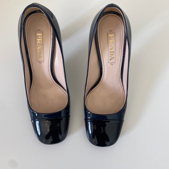 PRADA Two-Tone Patent Leather Cap-Toe Pumps - Picture 7 of 13